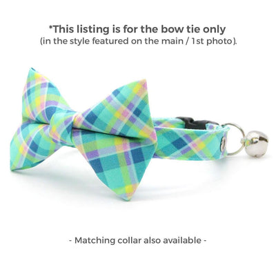 Plaid Cat Bow Tie - "Breeze" - Preppy Aqua Bow Tie for Cat Collar / Spring, Summer, Beach, Ocean / Cat, Kitten + Small Dog Bowtie