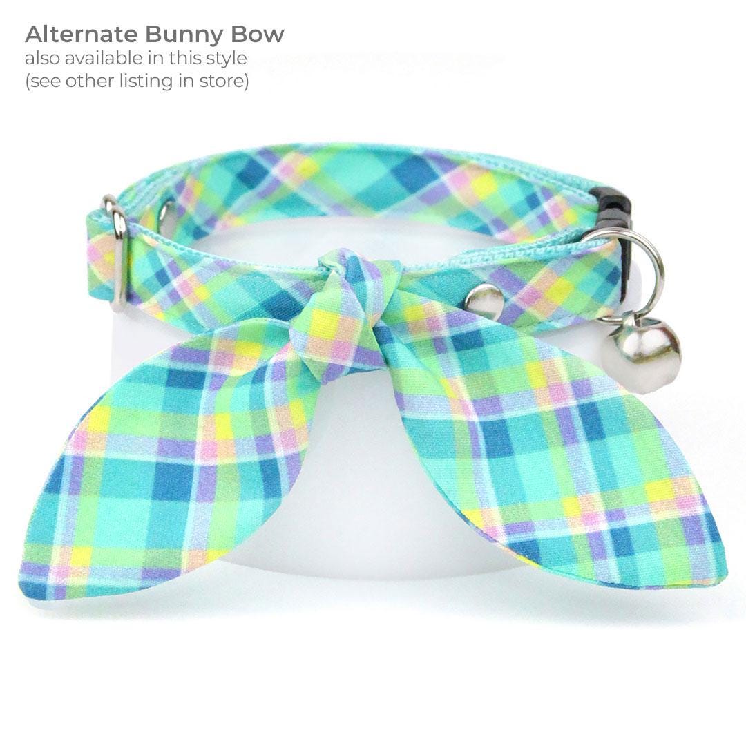 Plaid Cat Bow Tie - "Breeze" - Preppy Aqua Bow Tie for Cat Collar / Spring, Summer, Beach, Ocean / Cat, Kitten + Small Dog Bowtie