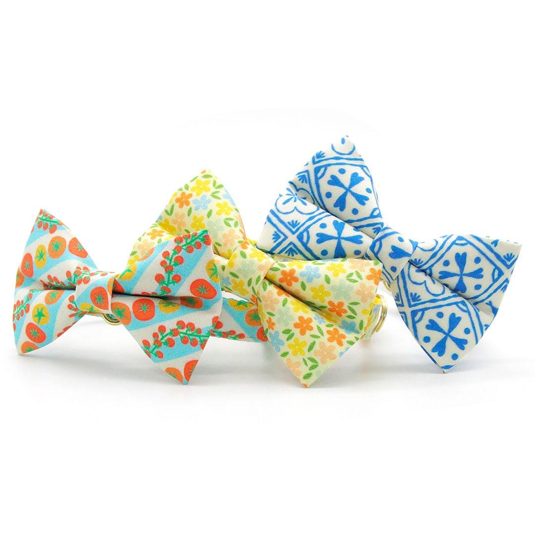 Blue Bow Tie Cat Collar Set - "Azulejos" - Mediterranean Cat Collar with Bow Tie / Summer, Spanish, Greek / Cat, Kitten, Small Dog Sizes