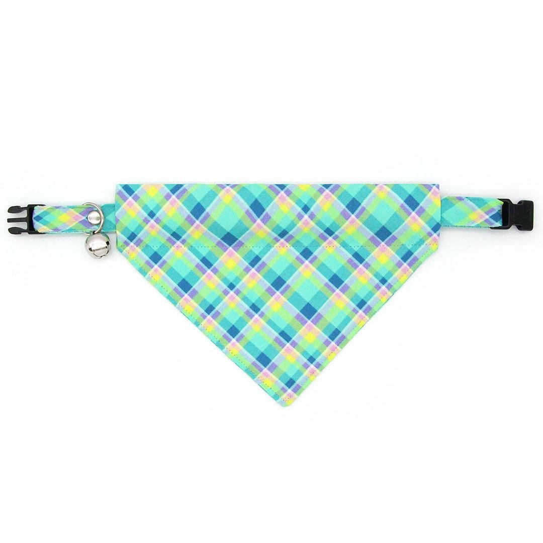 Plaid Cat Collar - "Breeze" - Preppy Aqua Cat Collar / Ocean, Beach, Coastal, Mint / Breakaway Buckle or Non-Breakaway / Cat, Kitten + Small Dog Sizes