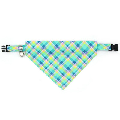 Plaid Cat Collar - "Breeze" - Preppy Aqua Cat Collar / Ocean, Beach, Coastal, Mint / Breakaway Buckle or Non-Breakaway / Cat, Kitten + Small Dog Sizes