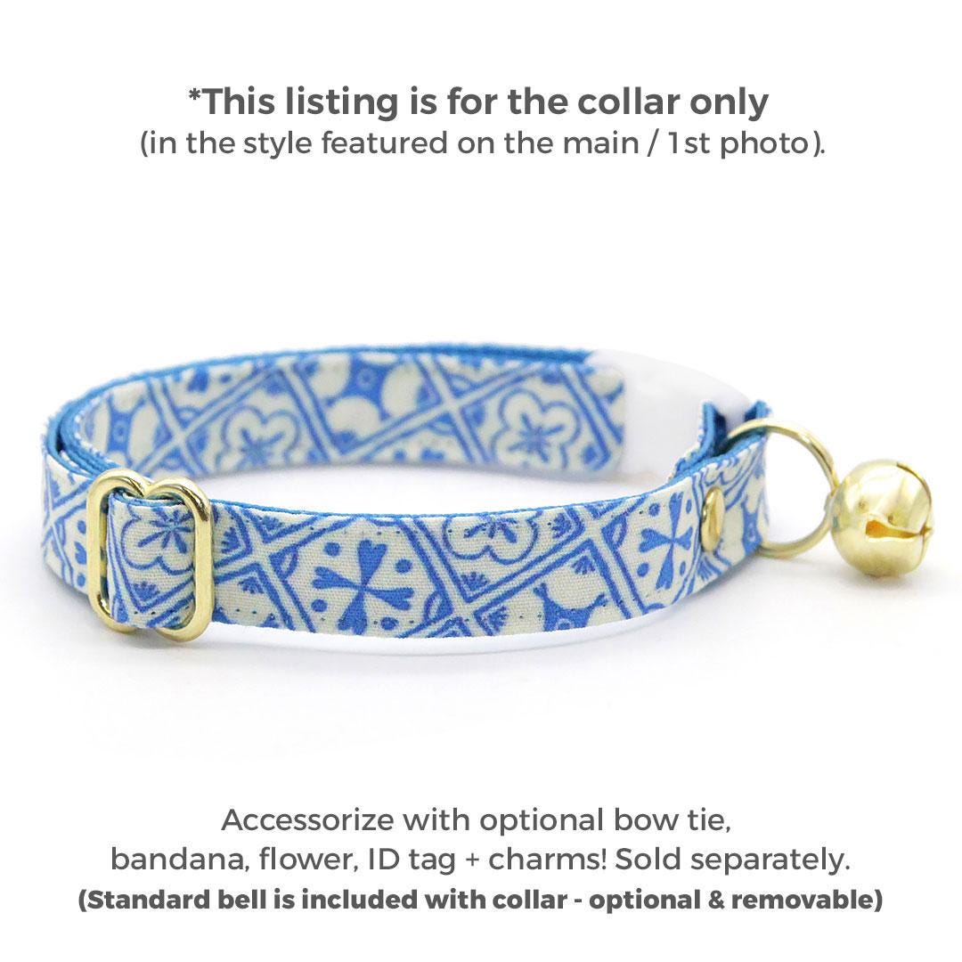 Blue Cat Collar - "Azulejos" - Mediterranean Cat Collar / Elegant, Summer, Portuguese, Spanish, Greek / Breakaway Buckle or Non-Breakaway / Cat, Kitten + Small Dog Sizes