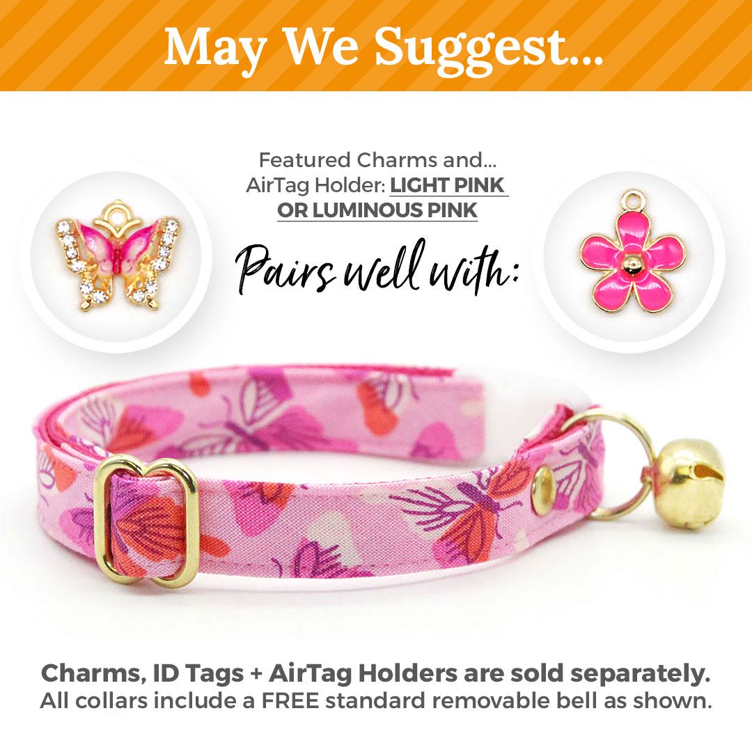 Butterfly Cat Collar - "Butterfly Garden" - Pink Cat Collar / Butterflies / Breakaway Buckle or Non-Breakaway / Cat, Kitten + Small Dog Sizes