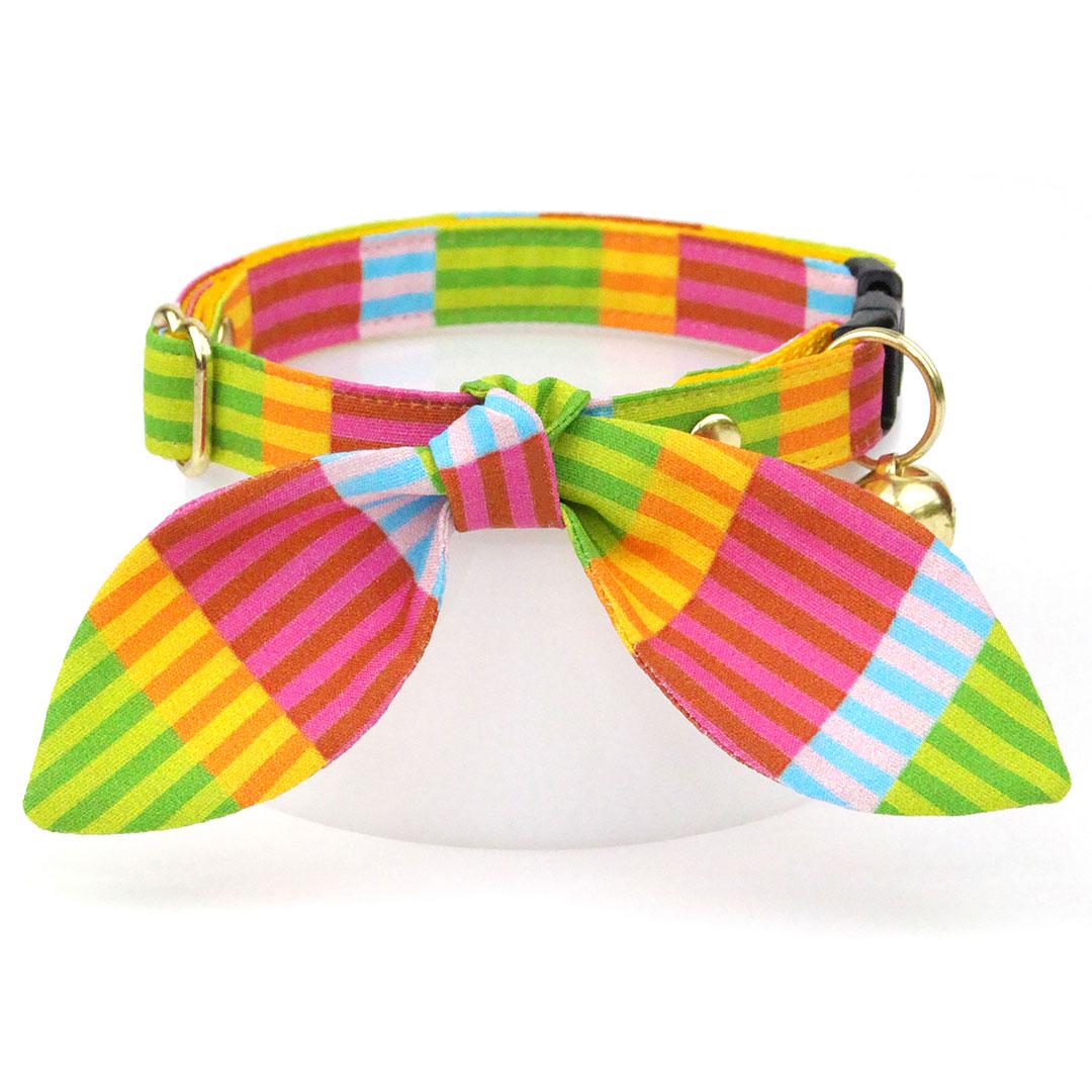 Stripe Cat Collar - "Technicolor Dream" - Modern Rainbow Cat Collar / Fun, Arty, 80s / Breakaway Buckle or Non-Breakaway / Cat, Kitten + Small Dog Sizes