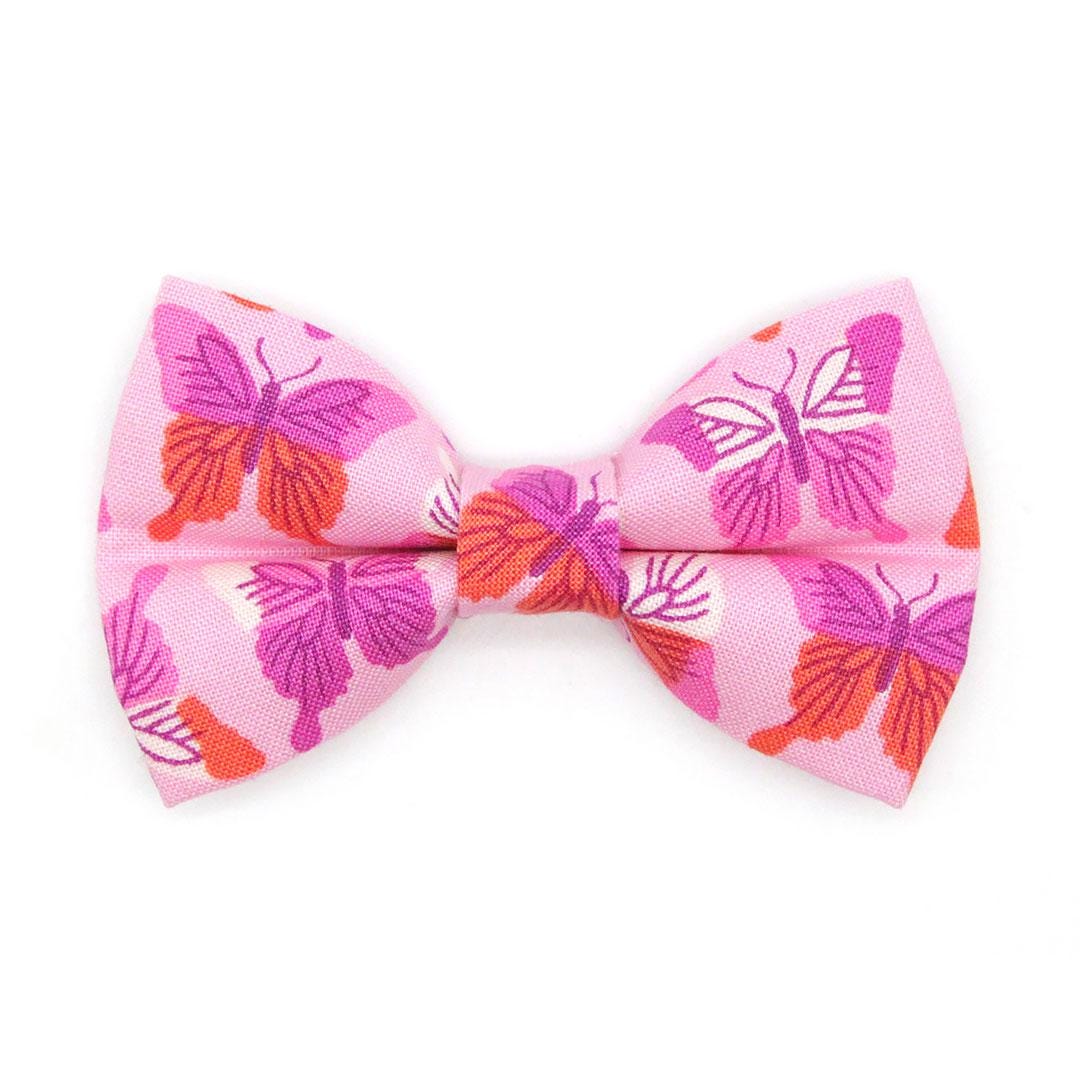 Butterfly Cat Bow Tie - "Butterfly Garden" - Pink Bow Tie for Cat Collar / Butterflies, Spring, Summer / Cat, Kitten + Small Dog Bowtie