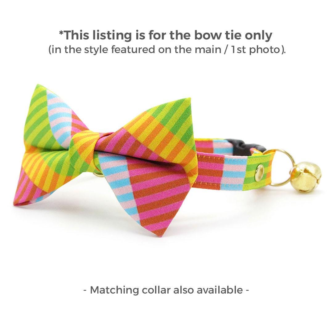 Rainbow Cat Bow Tie - "Technicolor Dream" - Fun Modern Stripe Bow Tie for Cat Collar / Summer, Arty, 80s / Cat, Kitten + Small Dog Bowtie