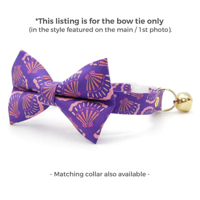 Seashell Cat Bow Tie - "Sea Siren" - Purple Bow Tie for Cat Collar / Summer, Ocean, Art Deco, Japanese, Mermaid / Cat, Kitten + Small Dog