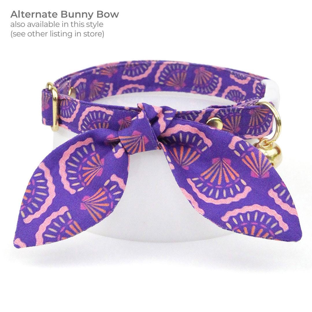 Seashell Cat Bow Tie - "Sea Siren" - Purple Bow Tie for Cat Collar / Summer, Ocean, Art Deco, Japanese, Mermaid / Cat, Kitten + Small Dog