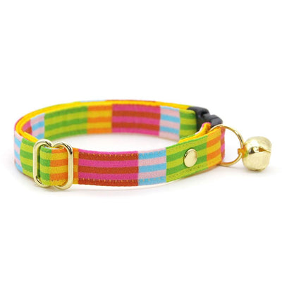 Stripe Bow Tie Cat Collar Set - "Technicolor Dream" - Fun Modern Rainbow Cat Collar with Bow Tie / Summer, 80s, Retro / Cat, Kitten, Small Dog Sizes
