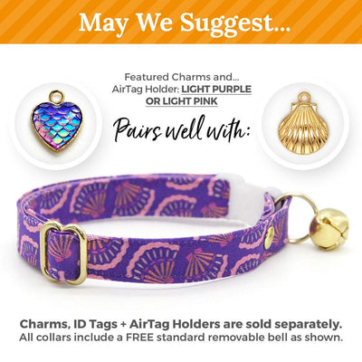Seashell Bow Tie Cat Collar Set - "Sea Siren" - Purple Cat Collar with Bow Tie / Summer, Mermaid, Art Deco / Cat, Kitten, Small Dog Sizes