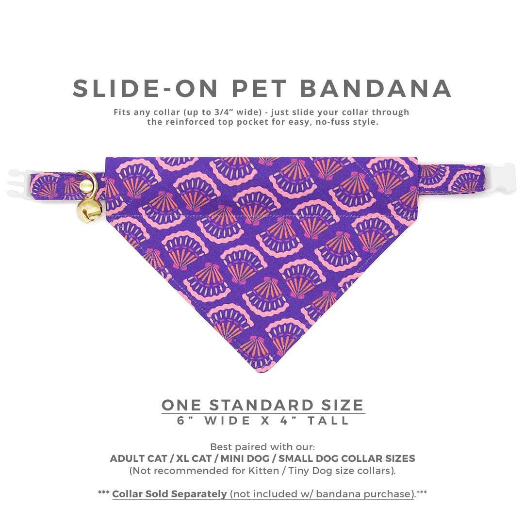 Seashell Cat Bandana - "Sea Siren" - Purple Bandana for Cat + Small Dog / Ocean, Art Deco, Japanese, Mermaid / Slide-on Bandana / Over-the-Collar