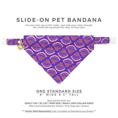 Seashell Cat Bandana - "Sea Siren" - Purple Bandana for Cat + Small Dog / Ocean, Art Deco, Japanese, Mermaid / Slide-on Bandana / Over-the-Collar