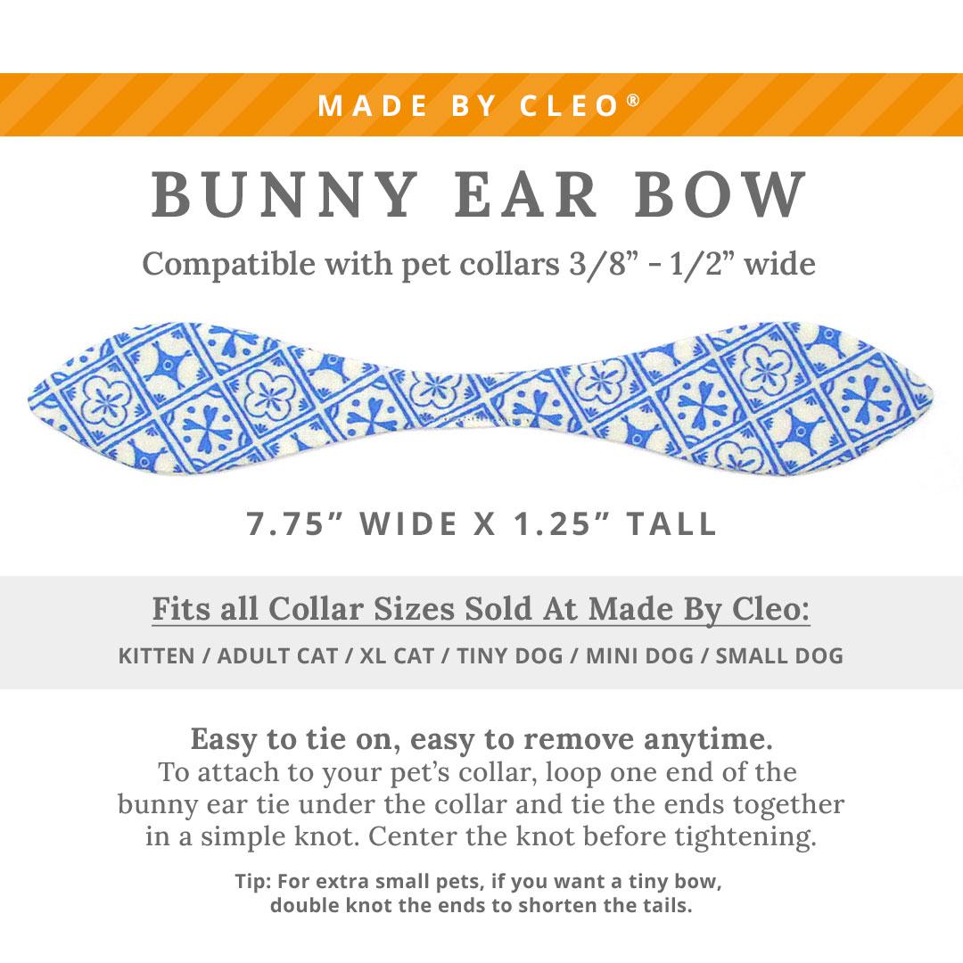 Cat Collar + Bunny Ear Bow Set - "Azulejos" - Mediterranean Blue Cat Collar w/ Matching Bunny Bow Tie / Tie-On Scarf / Cat, Kitten + Small Dog Sizes