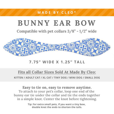 Cat Collar + Bunny Ear Bow Set - "Azulejos" - Mediterranean Blue Cat Collar w/ Matching Bunny Bow Tie / Tie-On Scarf / Cat, Kitten + Small Dog Sizes