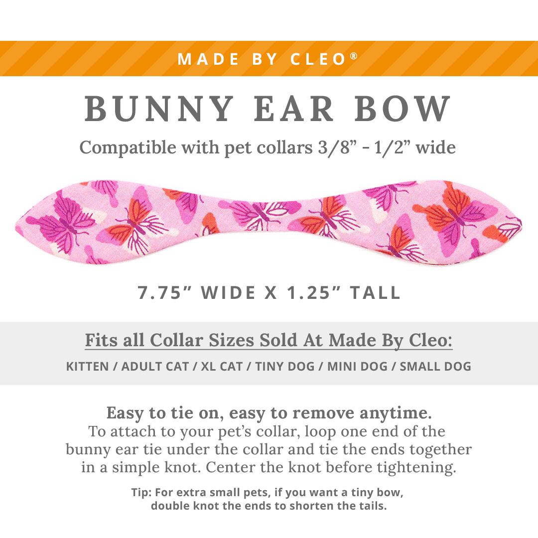 Cat Collar + Bunny Ear Bow Set - "Butterfly Garden" - Pink Cat Collar w/ Matching Bunny Bow Tie / Butterflies / Tie-On Scarf / Cat, Kitten + Small Dog Sizes