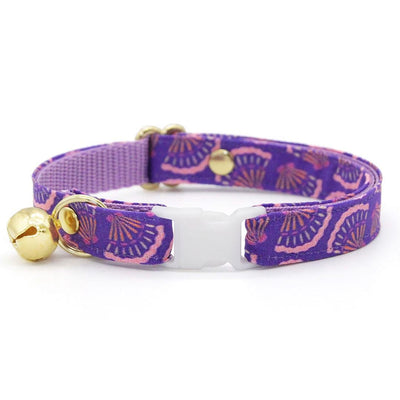 Cat Collar + Bunny Ear Bow Set - "Sea Siren" - Purple Seashell Cat Collar w/ Matching Bunny Bow Tie / Tie-On Scarf / Cat, Kitten + Small Dog Sizes