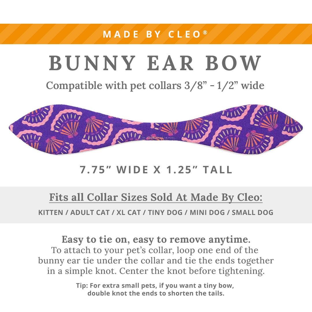 Cat Collar + Bunny Ear Bow Set - "Sea Siren" - Purple Seashell Cat Collar w/ Matching Bunny Bow Tie / Tie-On Scarf / Cat, Kitten + Small Dog Sizes