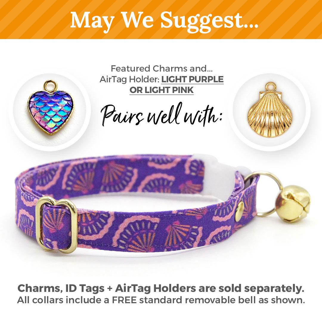Cat Collar + Flower Set - "Sea Siren" - Purple Seashell Cat Collar w/ Plum Purple Felt Flower (Detachable) / Cat, Kitten + Small Dog Sizes