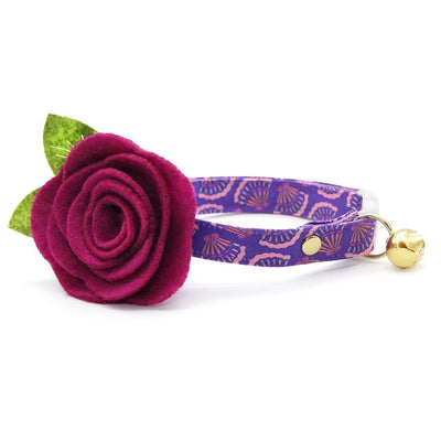 Cat Collar + Flower Set - "Sea Siren" - Purple Seashell Cat Collar w/ Plum Purple Felt Flower (Detachable) / Cat, Kitten + Small Dog Sizes