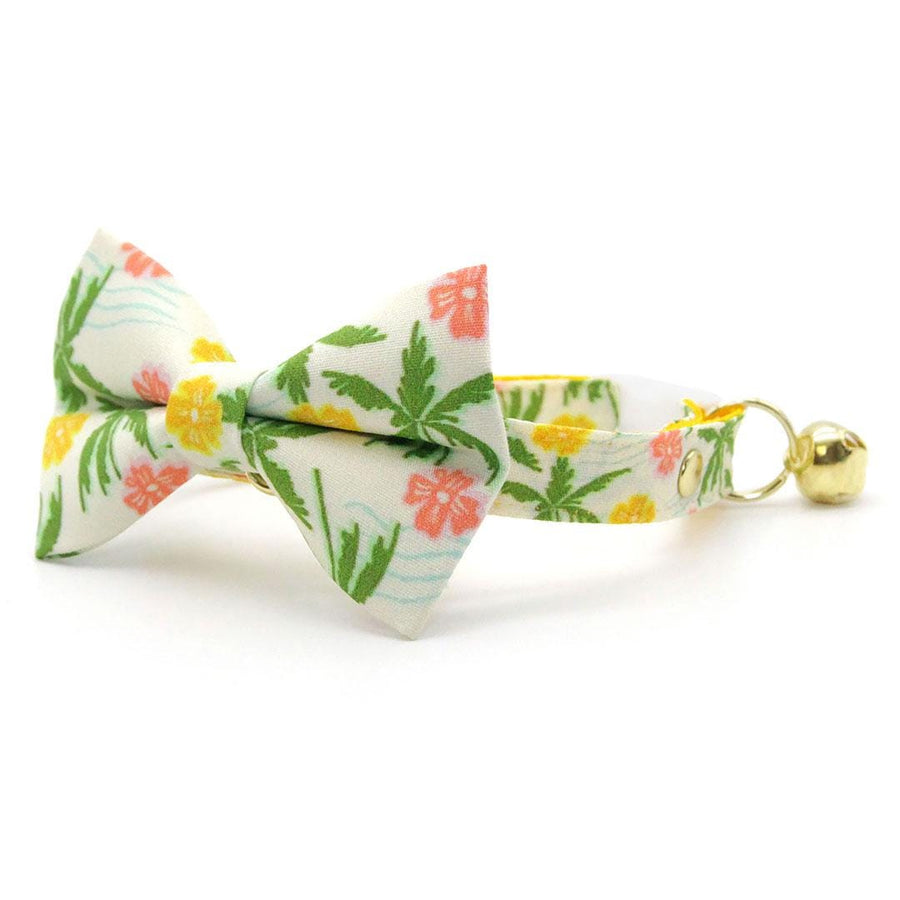 Tropical Bow Tie Cat Collar Set - "Palm Paradise" - Summer Cat Collar with Bow Tie / Hawaiian, Beach, Palm Tree, Hibiscus / Cat, Kitten, Small Dog Sizes