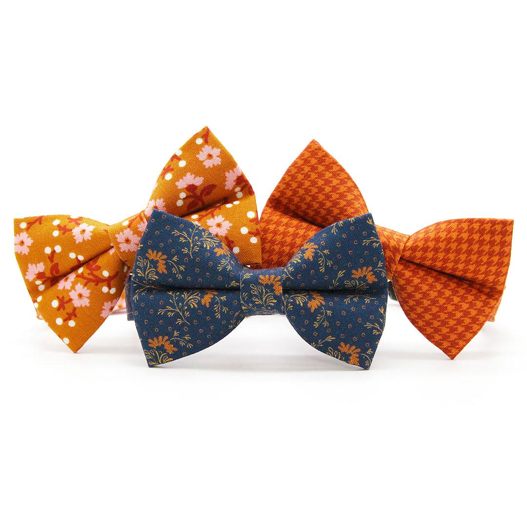 Houndstooth Cat Bow Tie - "Pumpkin Spice" - Fall Orange Bow Tie for Cat Collar / Autumn, Thanksgiving / Cat, Kitten + Small Dog Bowtie