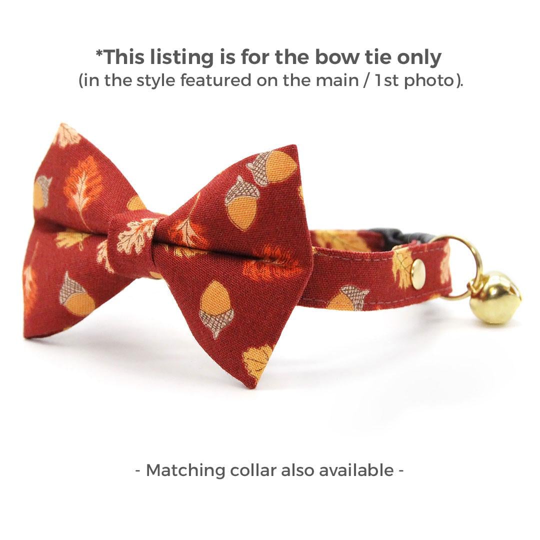 Burgundy Cat Bow Tie - "Acorn Hill" - Fall Leaves & Acorn Bow Tie for Cat Collar / Autumn + Thanksgiving / Cat, Kitten + Small Dog Bowtie