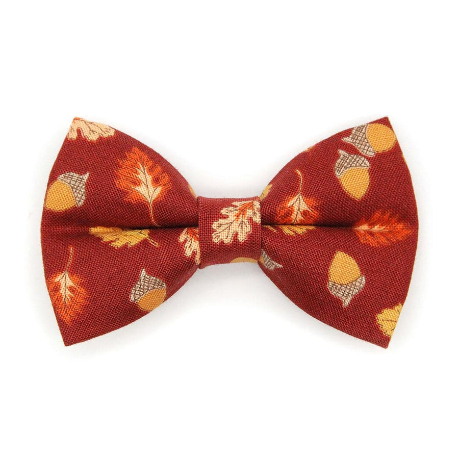 Burgundy Cat Bow Tie - "Acorn Hill" - Fall Leaves & Acorn Bow Tie for Cat Collar / Autumn + Thanksgiving / Cat, Kitten + Small Dog Bowtie