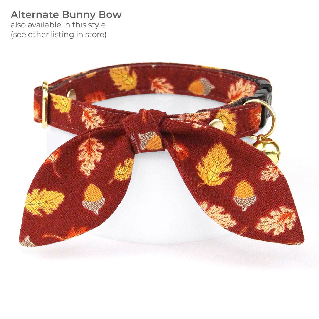 Burgundy Cat Bow Tie - "Acorn Hill" - Fall Leaves & Acorn Bow Tie for Cat Collar / Autumn + Thanksgiving / Cat, Kitten + Small Dog Bowtie
