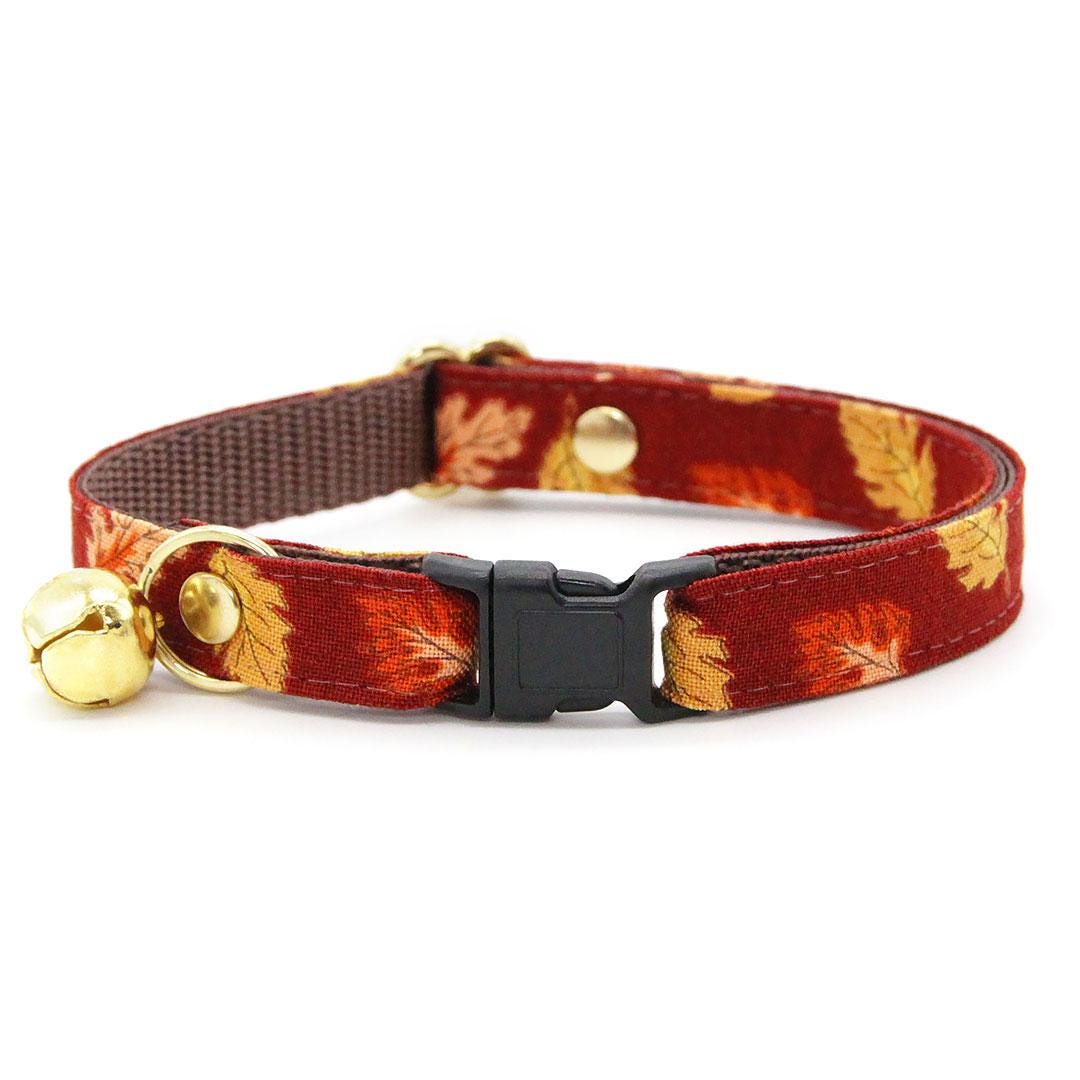 Bow Tie Cat Collar Set - "Acorn Hill" - Burgundy Fall Cat Collar with Bow Tie / Oak & Maple Leaves, Thanksgiving / Cat, Kitten, Small Dog Sizes