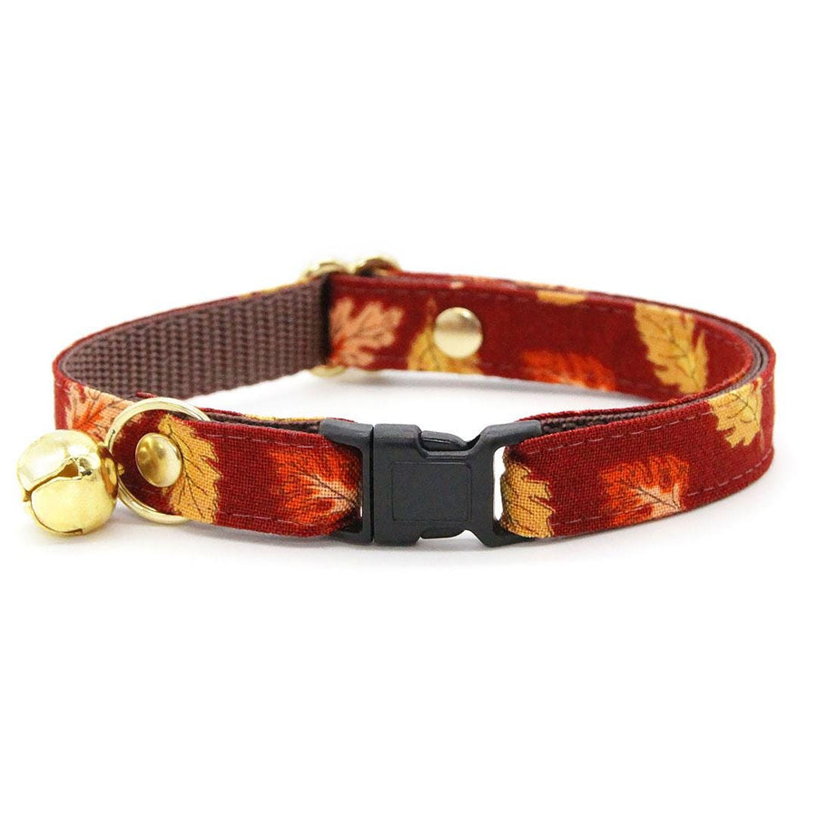 Fall Cat Collar - "Acorn Hill" - Burgundy Autumn Leaves Cat Collar / Thanksgiving / Breakaway Buckle or Non-Breakaway / Cat, Kitten + Small Dog Sizes