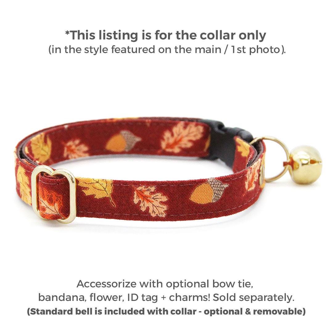 Fall Cat Collar - "Acorn Hill" - Burgundy Autumn Leaves Cat Collar / Thanksgiving / Breakaway Buckle or Non-Breakaway / Cat, Kitten + Small Dog Sizes