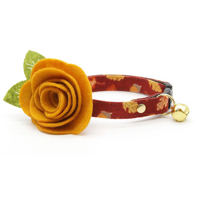 Fall Cat Collar - "Acorn Hill" - Burgundy Autumn Leaves Cat Collar / Thanksgiving / Breakaway Buckle or Non-Breakaway / Cat, Kitten + Small Dog Sizes
