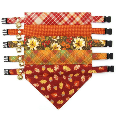 Burgundy Cat Bandana - "Acorn Hill" - Fall Leaves & Acorns Bandana for Cat + Small Dog / Thanksgiving, Mahogany / Slide-on Bandana / Over-the-Collar