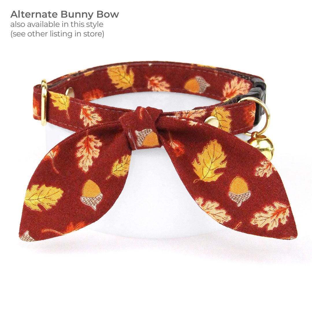 Burgundy Cat Bandana - "Acorn Hill" - Fall Leaves & Acorns Bandana for Cat + Small Dog / Thanksgiving, Mahogany / Slide-on Bandana / Over-the-Collar