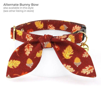 Burgundy Cat Bandana - "Acorn Hill" - Fall Leaves & Acorns Bandana for Cat + Small Dog / Thanksgiving, Mahogany / Slide-on Bandana / Over-the-Collar