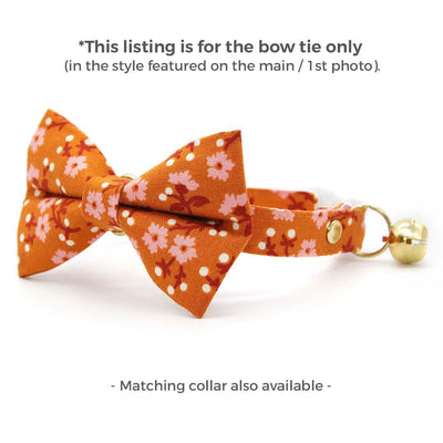Floral Cat Bow Tie - "Ginger Blossom" - Fall Floral Cinnamon Orange & Pink Bow Tie for Cat Collar / Autumn, Spring / Cat, Kitten + Small Dog Bowtie
