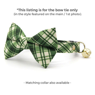 Plaid Cat Bow Tie - "Pinecrest" - Forest Green Bow Tie for Cat Collar / Fall, Winter, Holiday, Wedding / Cat, Kitten + Small Dog Bowtie