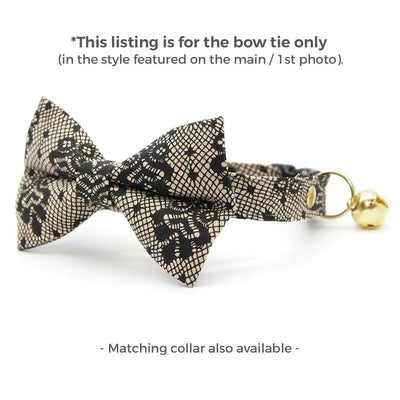 Lace Cat Bow Tie - "Filigree Black" - Simulated Black Lace Bow Tie for Cat Collar / Fancy, Gothic, Wedding, Boudoir / Cat, Kitten + Small Dog Bowtie