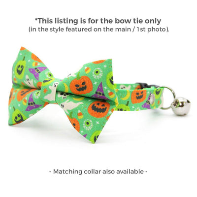Halloween Cat Bow Tie - "Creepy Cuties - Green" - Spooky Slime Green Bow Tie for Cat Collar / Ghost, Pumpkin / Cat, Kitten + Small Dog Bowtie