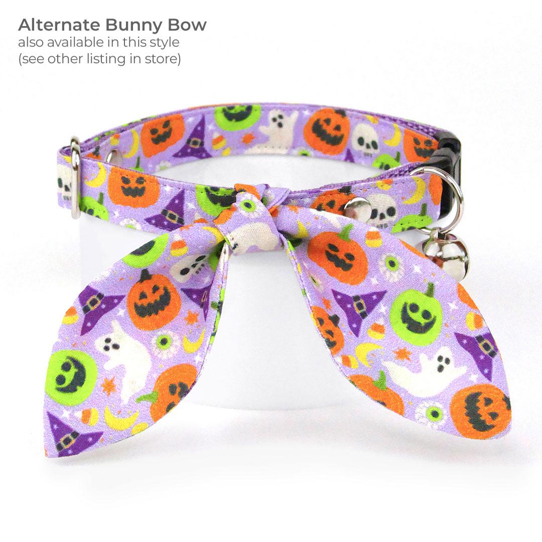 Halloween Cat Bow Tie - "Creepy Cuties - Purple" - Spooky Cute Purple Bow Tie for Cat Collar / Ghost, Pumpkin / Cat, Kitten + Small Dog Bowtie