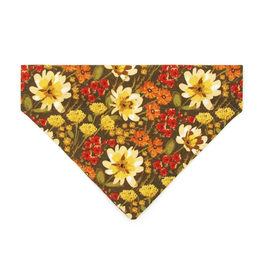Wildflower Cat Bandana - "Autumn Fields" - Fall Floral Bandana for Cat + Small Dog / Botanical, Cottagecore, Olive Green / Slide-on Bandana / Over-the-Collar