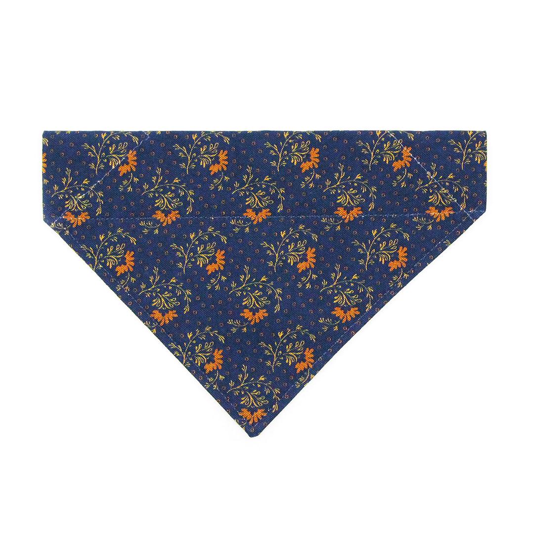 Navy Cat Bandana - "Indigo Manor" - Dark Blue & Copper Floral Bandana for Cat + Small Dog / Cottagecore, Victorian, Fall / Slide-on Bandana / Over-the-Collar