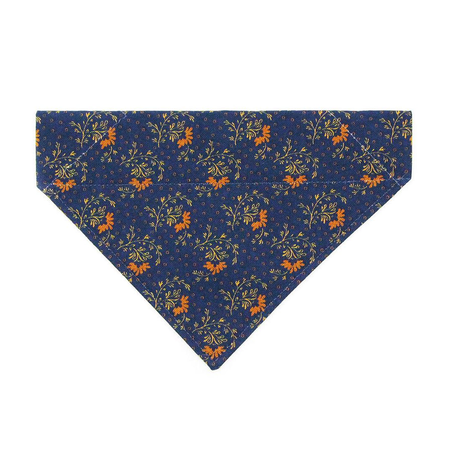 Navy Cat Bandana - "Indigo Manor" - Dark Blue & Copper Floral Bandana for Cat + Small Dog / Cottagecore, Victorian, Fall / Slide-on Bandana / Over-the-Collar