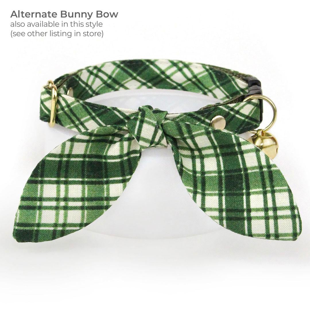 Plaid Cat Bandana - "Pinecrest" - Forest Green Bandana for Cat + Small Dog / Fall, Winter, Rustic / Slide-on Bandana / Over-the-Collar