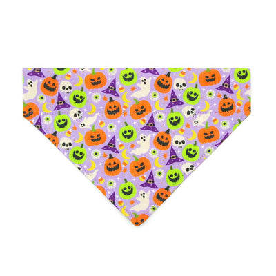 Halloween Cat Bandana - "Creepy Cuties - Purple" - Spooky Purple Bandana for Cat + Small Dog / Ghost, Pumpkin, Skull / Slide-on Bandana / Over-the-Collar