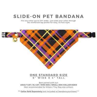 Halloween Cat Bandana - "Midnight Mischief" - Spooky Plaid Bandana for Cat + Small Dog / Orange, Black, Purple / Slide-on Bandana / Over-the-Collar
