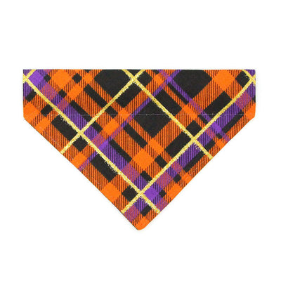 Halloween Cat Bandana - "Midnight Mischief" - Spooky Plaid Bandana for Cat + Small Dog / Orange, Black, Purple / Slide-on Bandana / Over-the-Collar