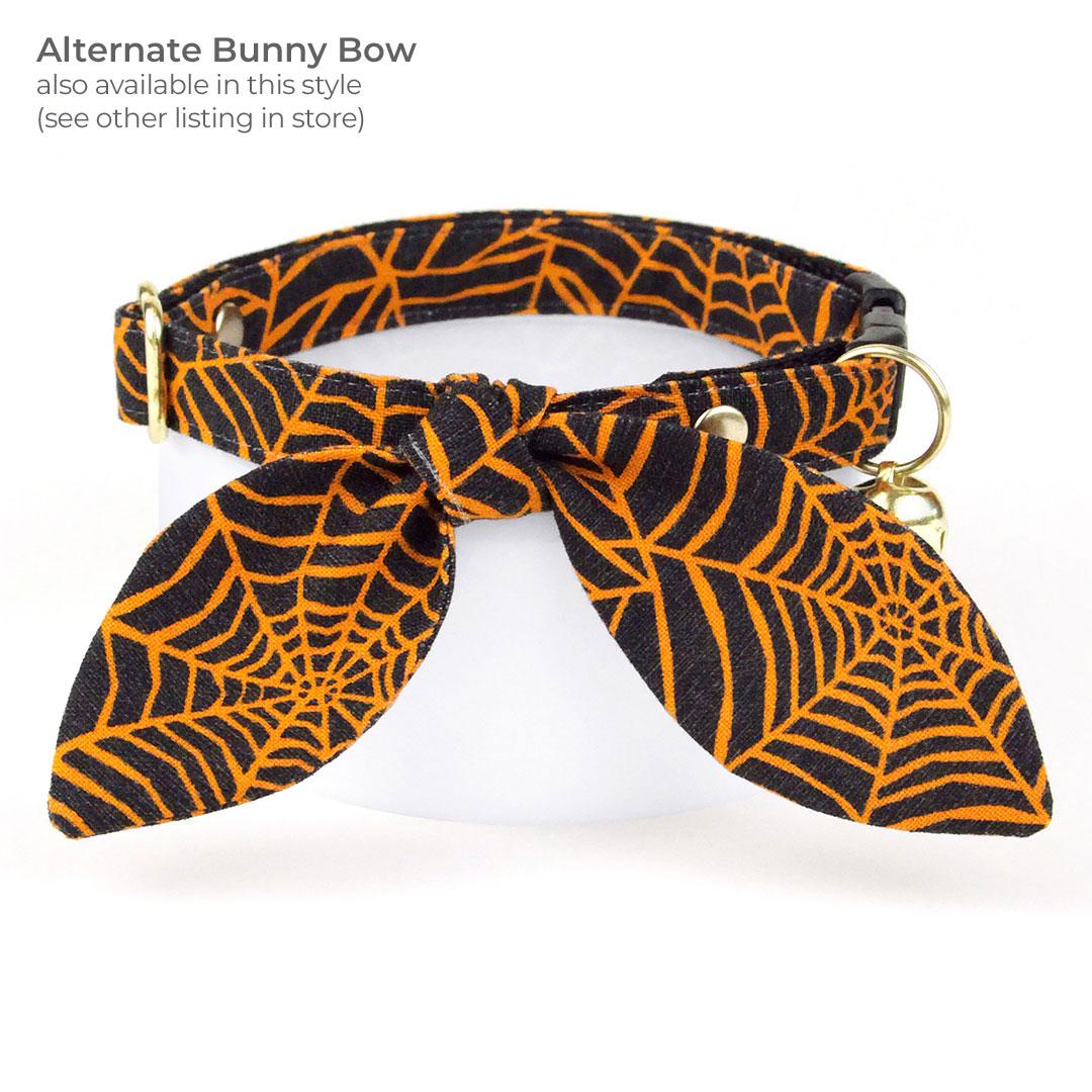 Spiderweb Cat Bandana - "Spellbound" - Orange & Black Halloween Bandana for Cat + Small Dog / Spider / Slide-on Bandana / Over-the-Collar