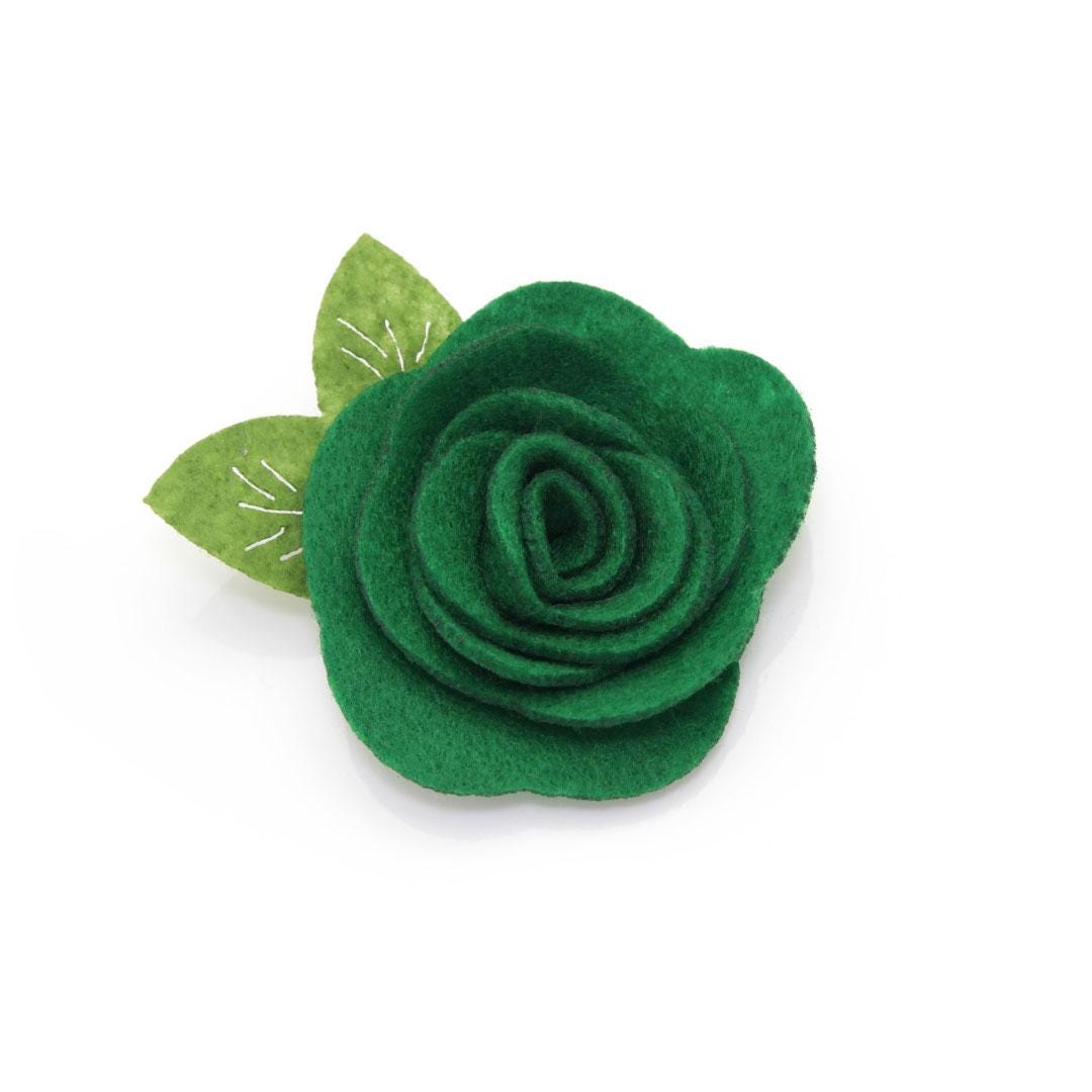 Cat Collar + Flower Set - "Pinecrest" - Green Plaid Cat Collar w/ Clover Green Felt Flower (Detachable) / Cat, Kitten + Small Dog Sizes