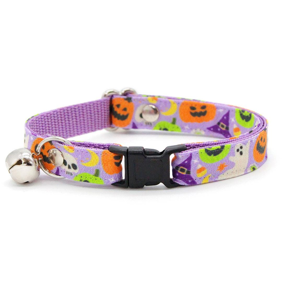 Cat Collar + Flower Set - "Creepy Cuties - Purple" - Halloween Cat Collar w/ Plum Felt Flower (Detachable) / Cat, Kitten + Small Dog Sizes